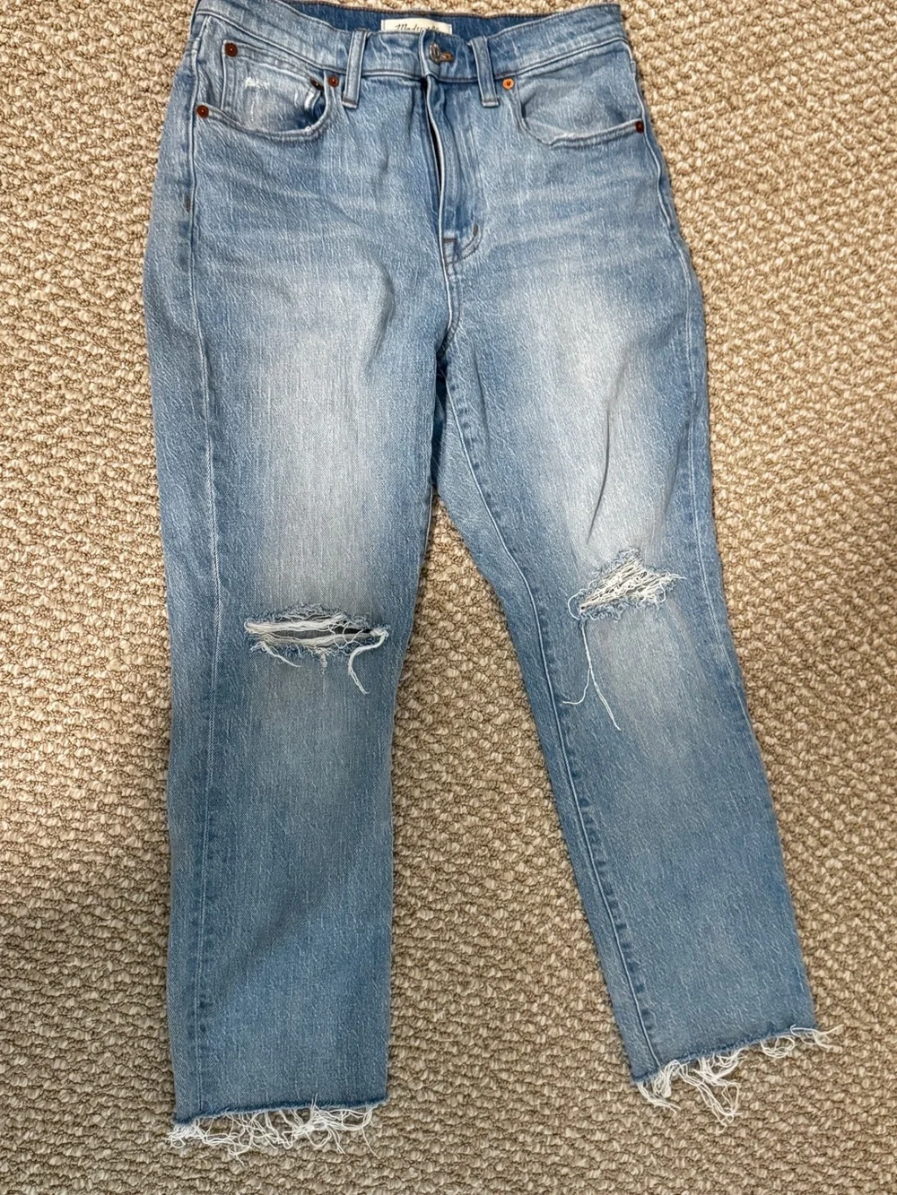 Madewell Light Blue Boyfriend with Knee Distress, the High Rise Slim Boyjean
